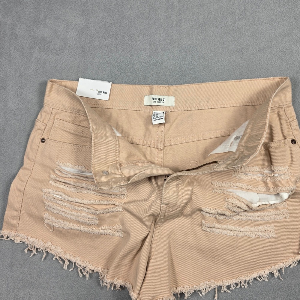 Forever 21 Jean Shorts Women 30 Tan High Rise Shorts Distressed - Picture 4 of 8